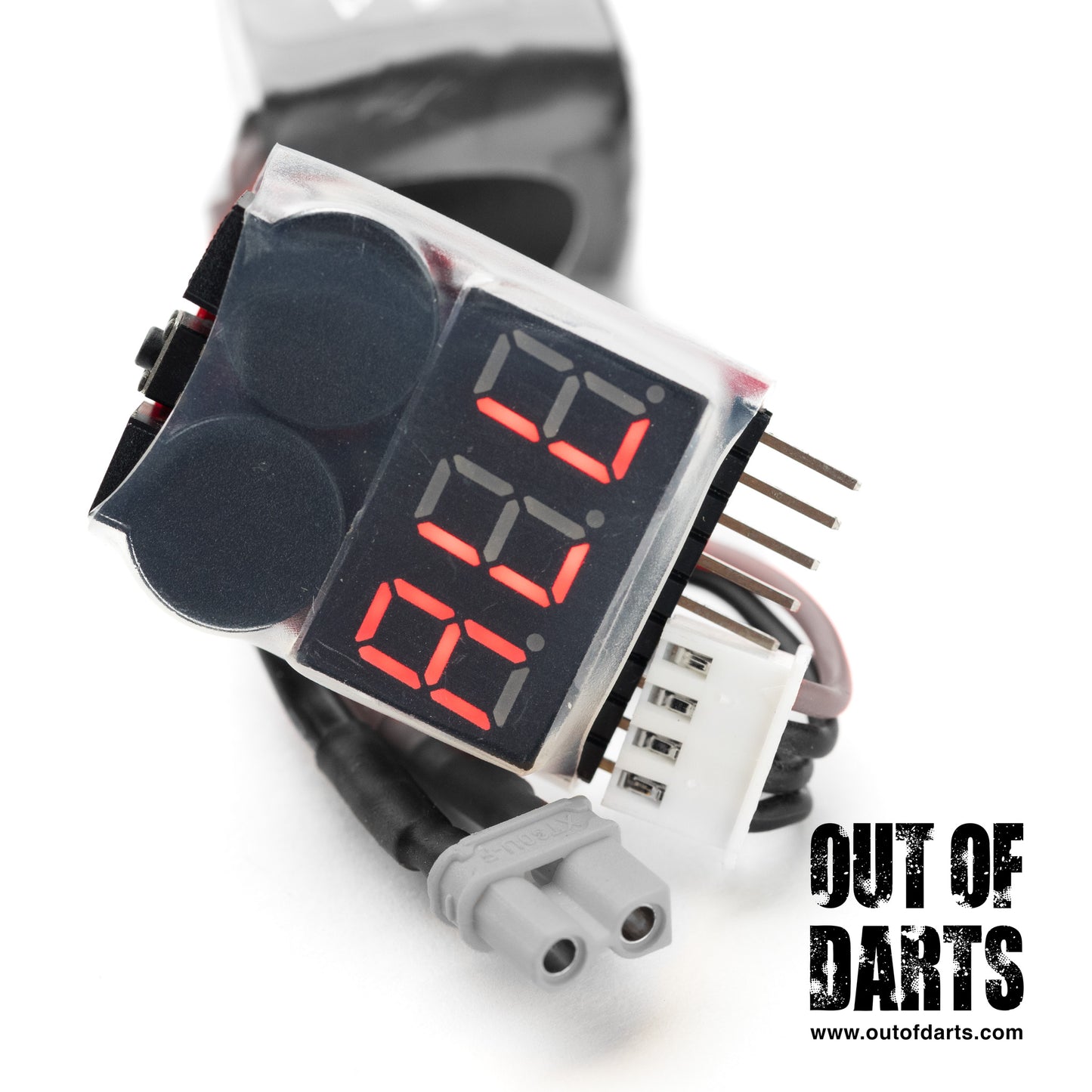 LiPo Voltage Alarm large with LED Display - for safe operation (Balance port connector) - Out of Darts