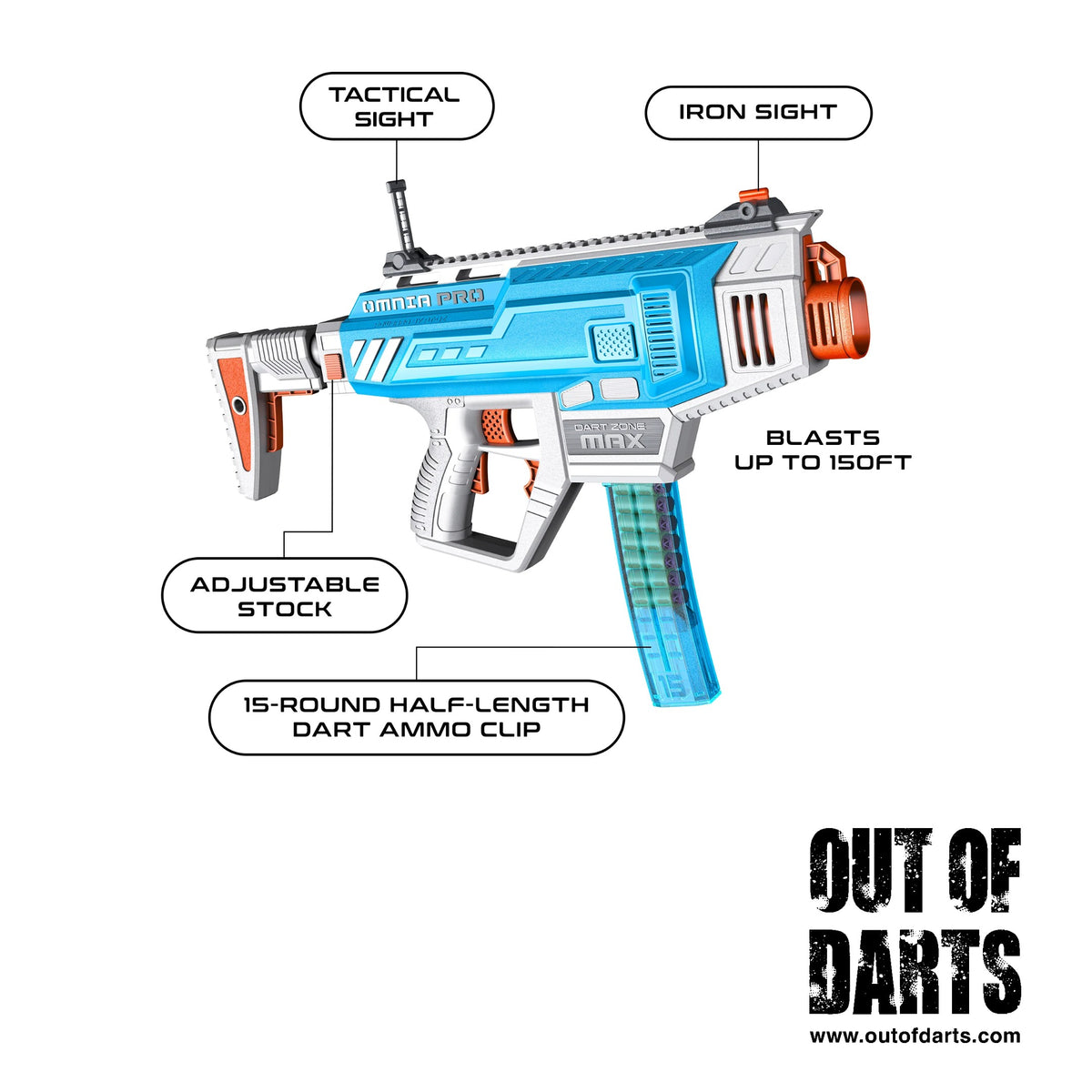 Dart Zone Max Nitroshot+ Omnia Pro Flywheel Blaster (Blue)