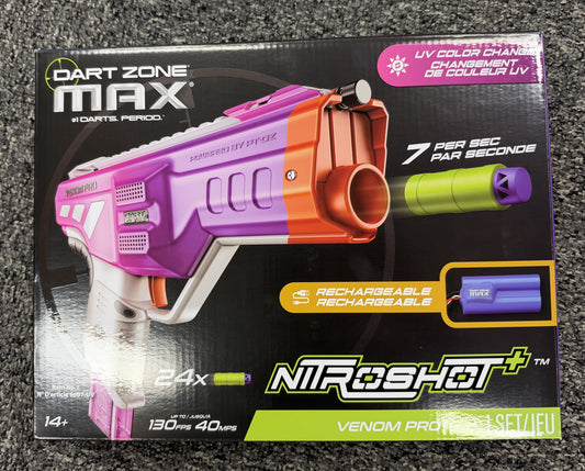 USED Dart Zone Max Nitroshot+ Venom Pro UV Flywheel Blaster